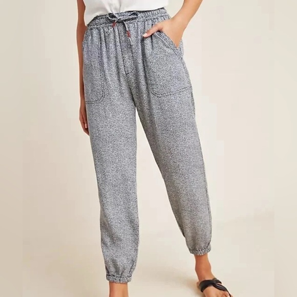 Anthropologie Orana Printed Joggers Pants Sz Small Boho Black White Elastic Tie - Picture 2 of 10